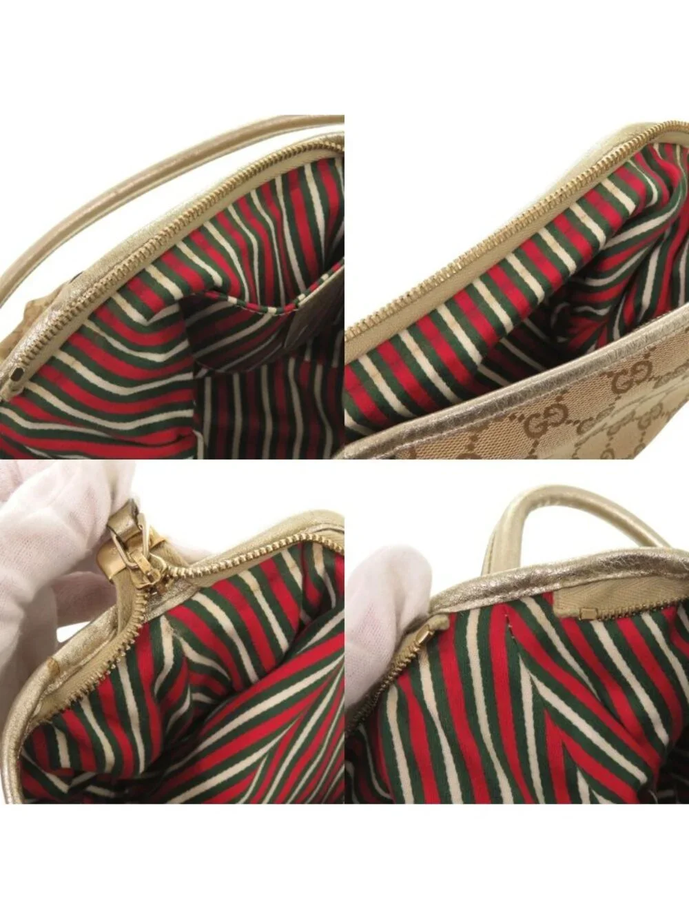 Gucci Abbey GG Canvas Leather Beige Gold Shoulder Bag